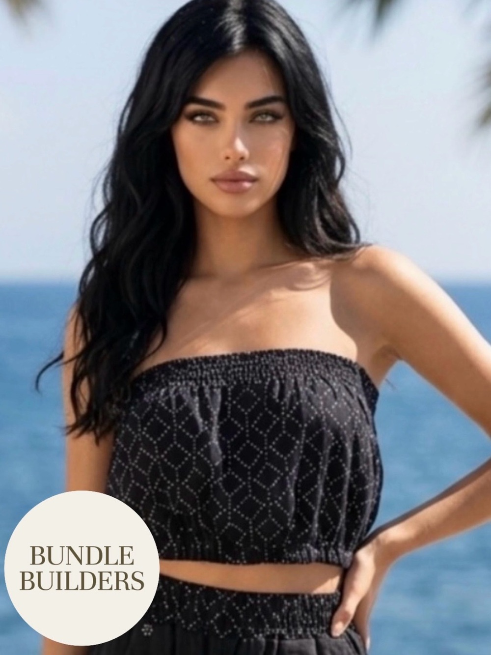 $10 Add-on | Navy Blue Smocked Strapless Crop Top